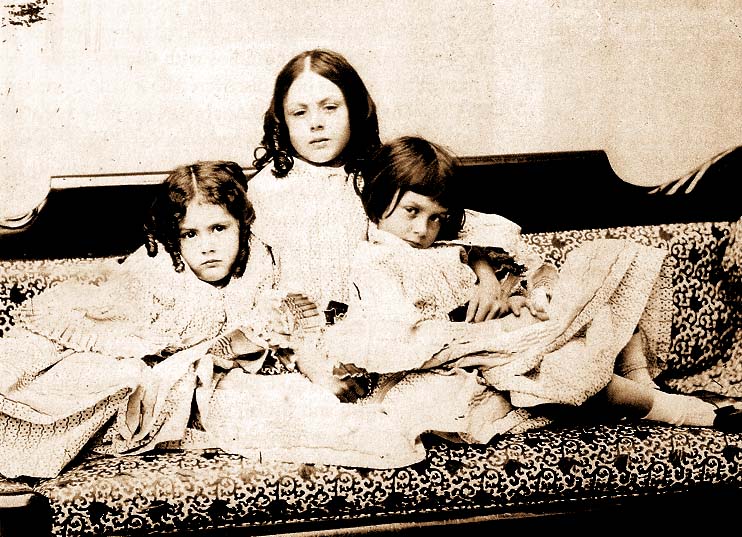 Alice Liddell who Alice in Wonderland is based on is pictured with her 2 sisters. 

