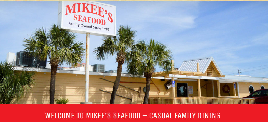Mikee's Seafood sign in Gulf Shores, Alabama. 
