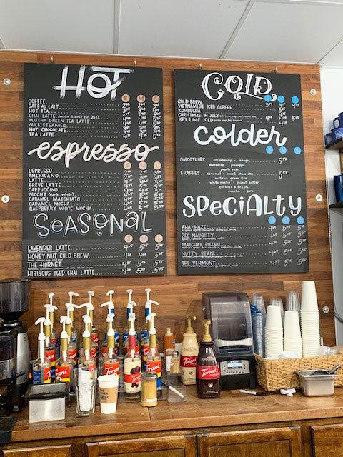 Coffee shop beverage menu.
