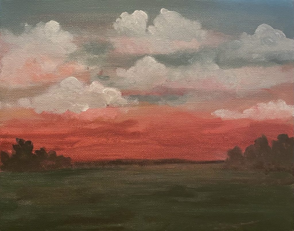 BUrning dusk sunset painting by gifted artist Connie Lagoy.