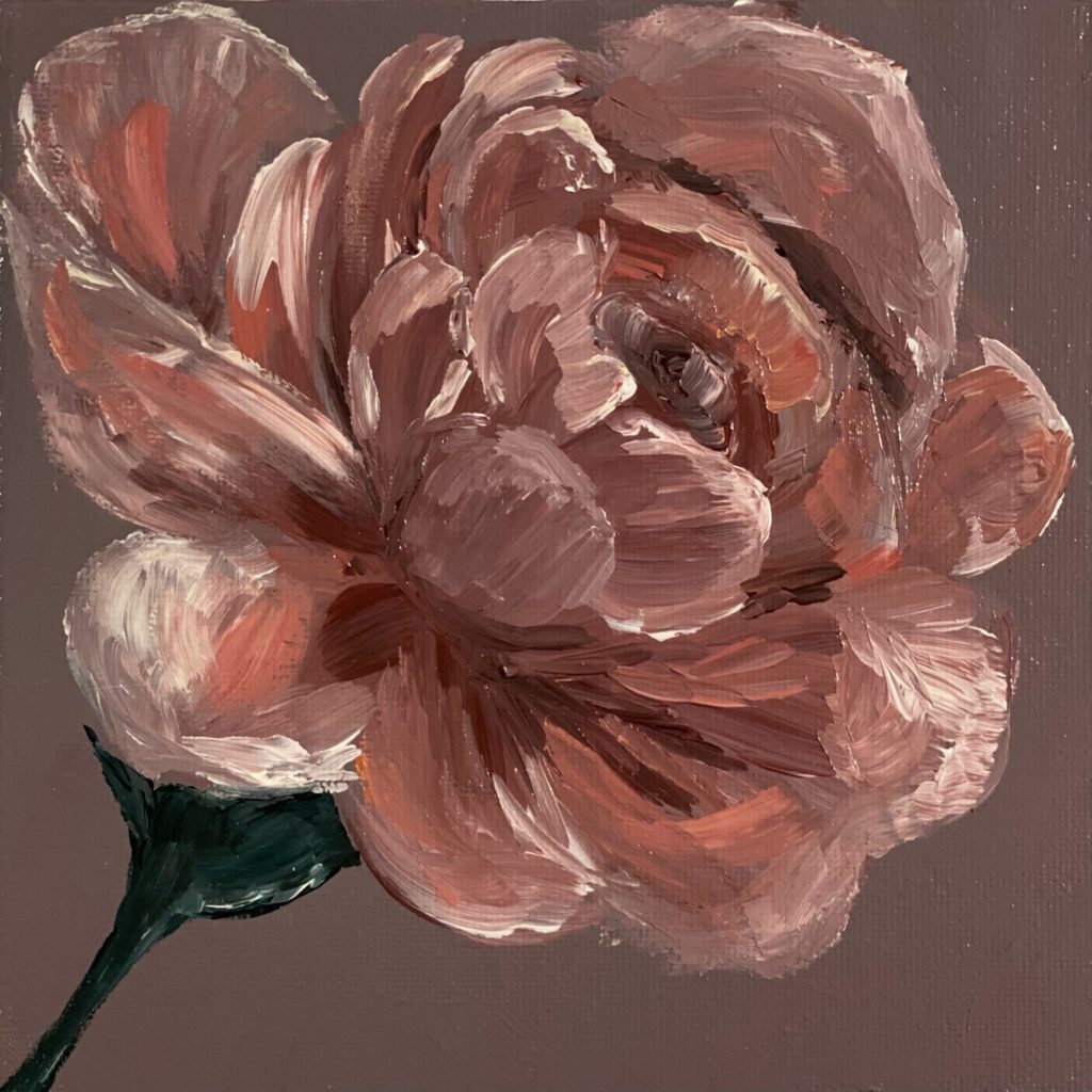 Large peony painting by gifted artist Connie Lagoy. 